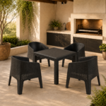 Juego de jardín Rattan 4 Ibiza + Mesa Cuadrada Negro