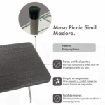 Mesa Picnic Plegable 180 cm Negra - Imagen 6