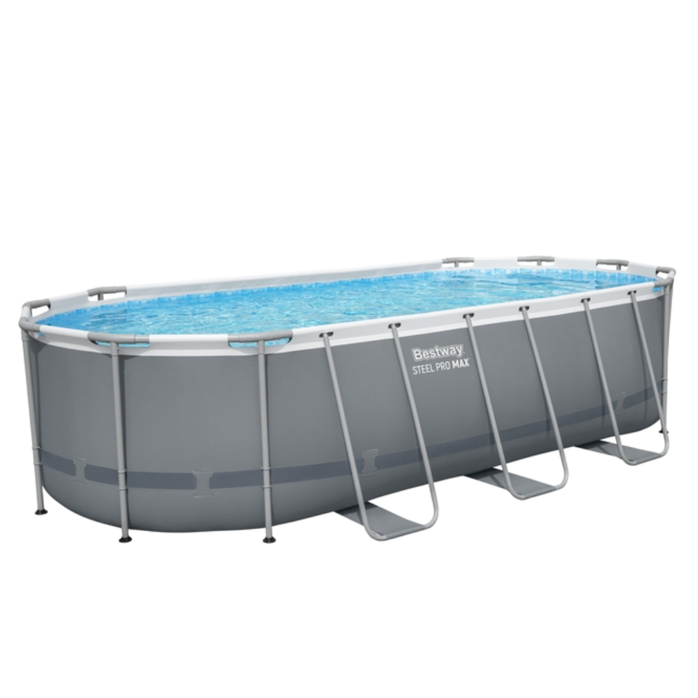 BLANCO Piscina Estructural Oval Bestway 13.430 L – 5,49 x 2,74 x 1,22 m + Bomba con Filtro + Escalera + Cobertor - Imagen 1